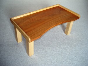 Folding bed table in cherry and  sycamore