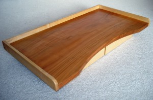 Folding bed table in cherry and  sycamore