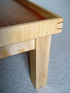 Folding bed table in cherry and  sycamore